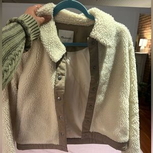Madewell Portland Sherpa Jacket Teddy Coat Cream Bomber Snap Front Size Medium
